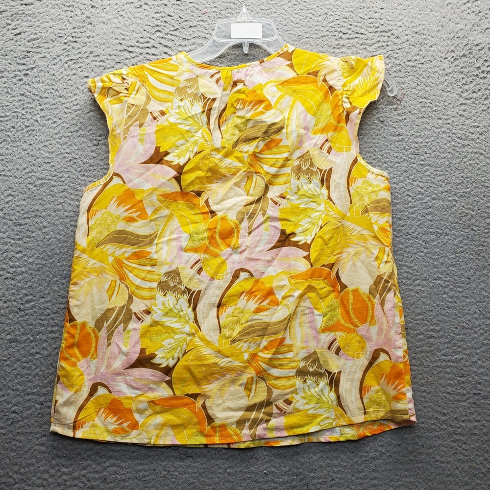 Hester & Orchard Blouse Top Women S Multi Floral Linen Blend Cap Sleeve Tie Neck - Picture 2 of 8